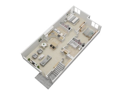 Floor plan for 2 beds, 1 bath, 1040 sqft